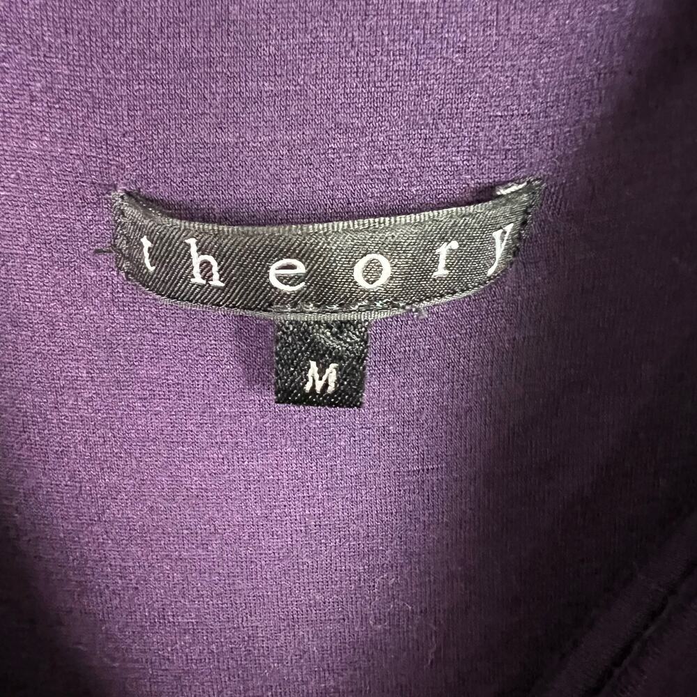Theory Purple Cowl Neck Ruched Side Body Con Midi Dress Size Medium - Picture 4 of 11